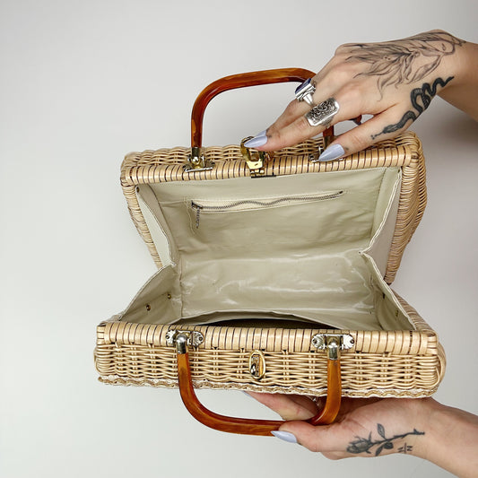 1960's Needlepoint Wicker Purse