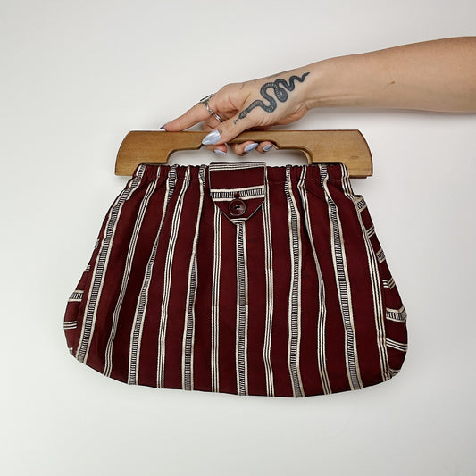 1970's Wooden Handle Striped Purse
