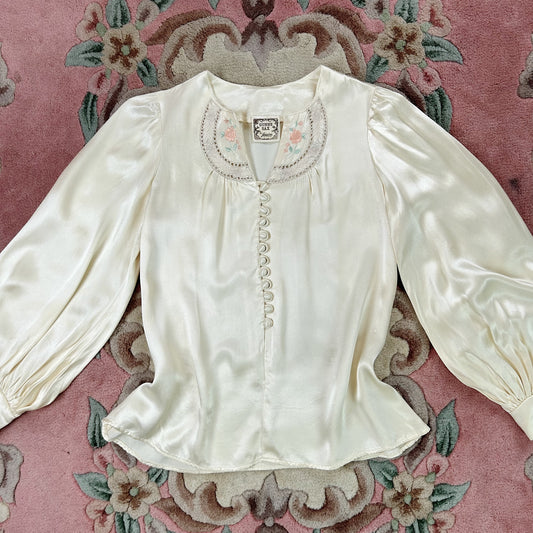 1970's Satin Cream Gunne Sax Blouse