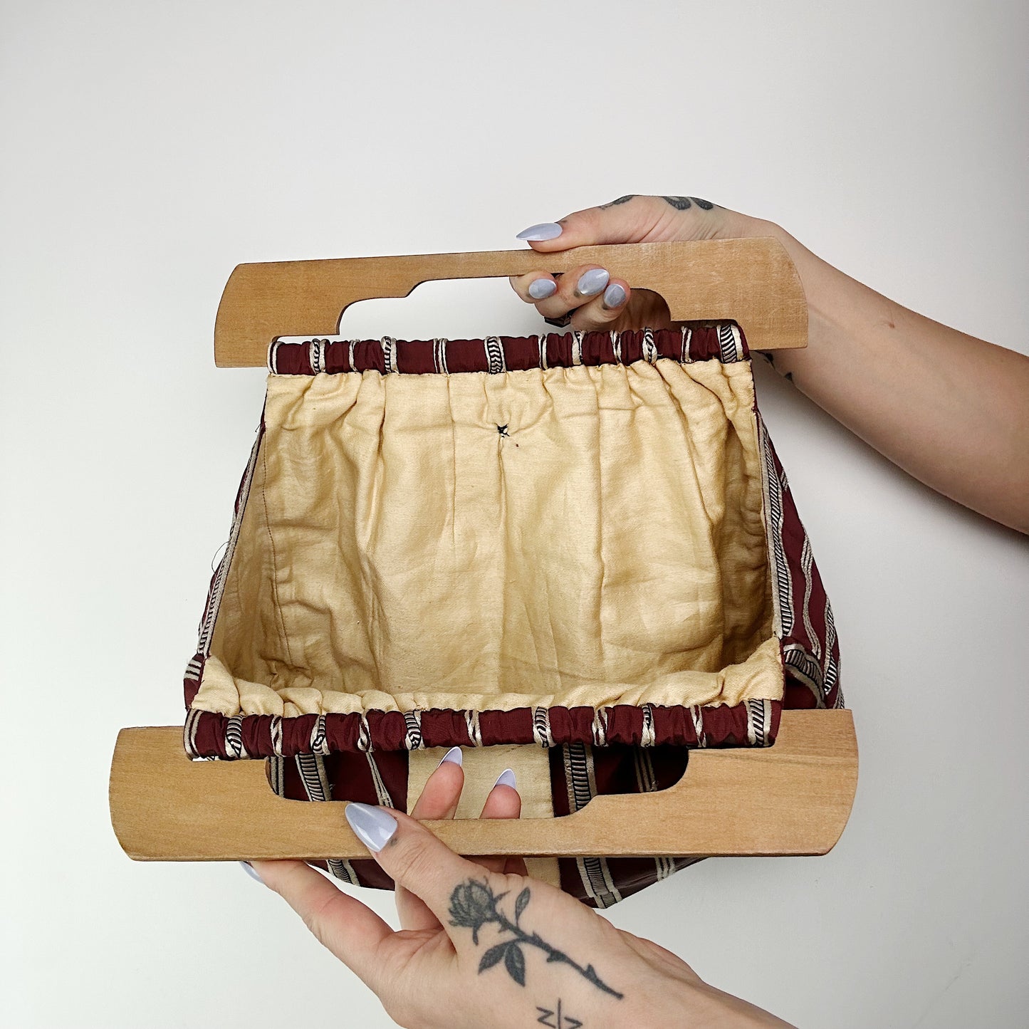 1970's Wooden Handle Striped Purse