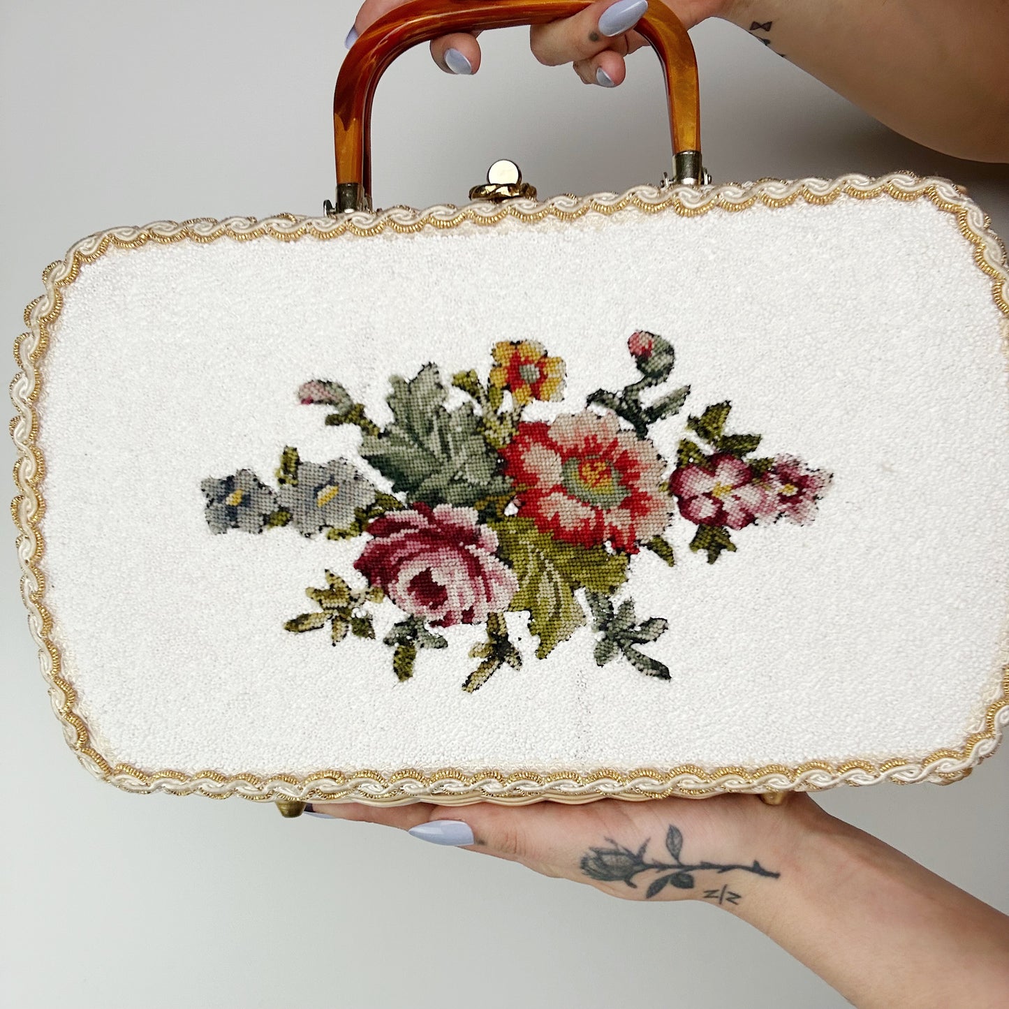 1960's Needlepoint Wicker Purse