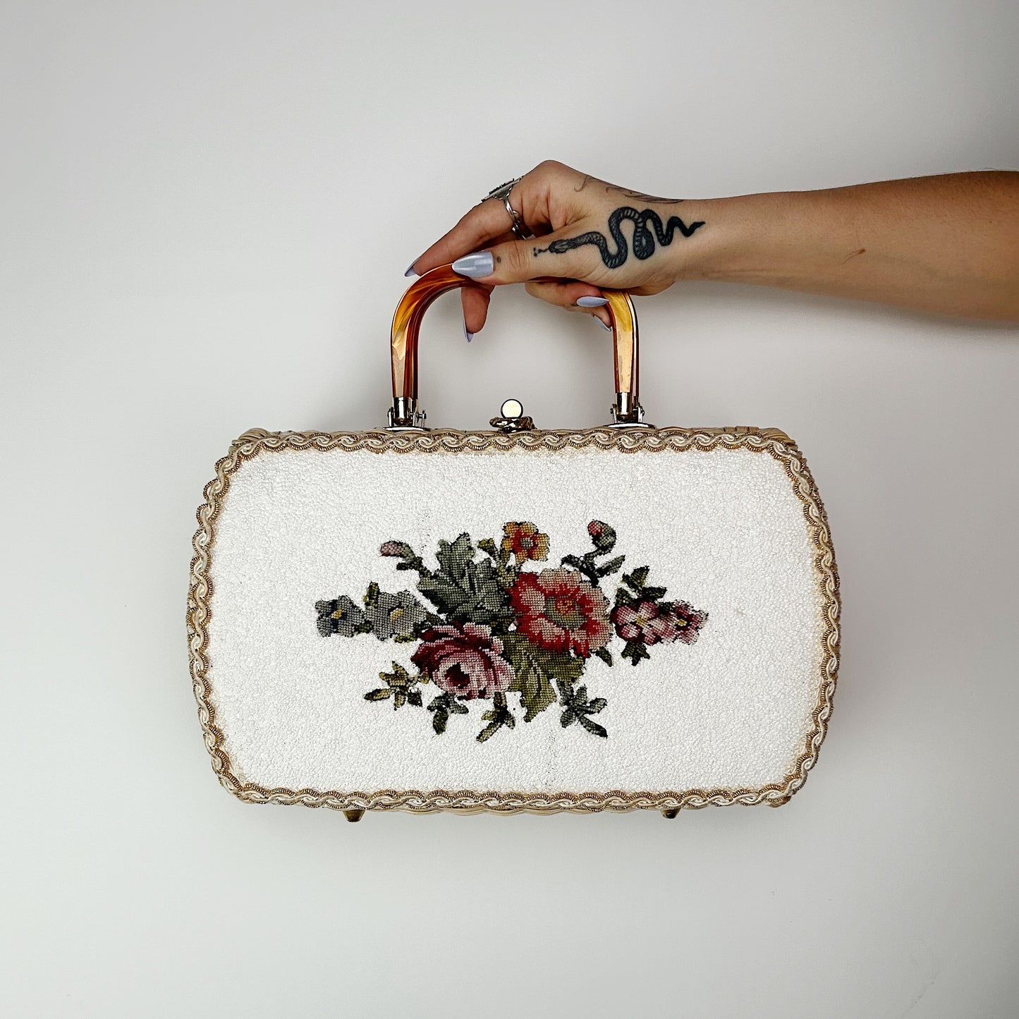 1960's Needlepoint Wicker Purse