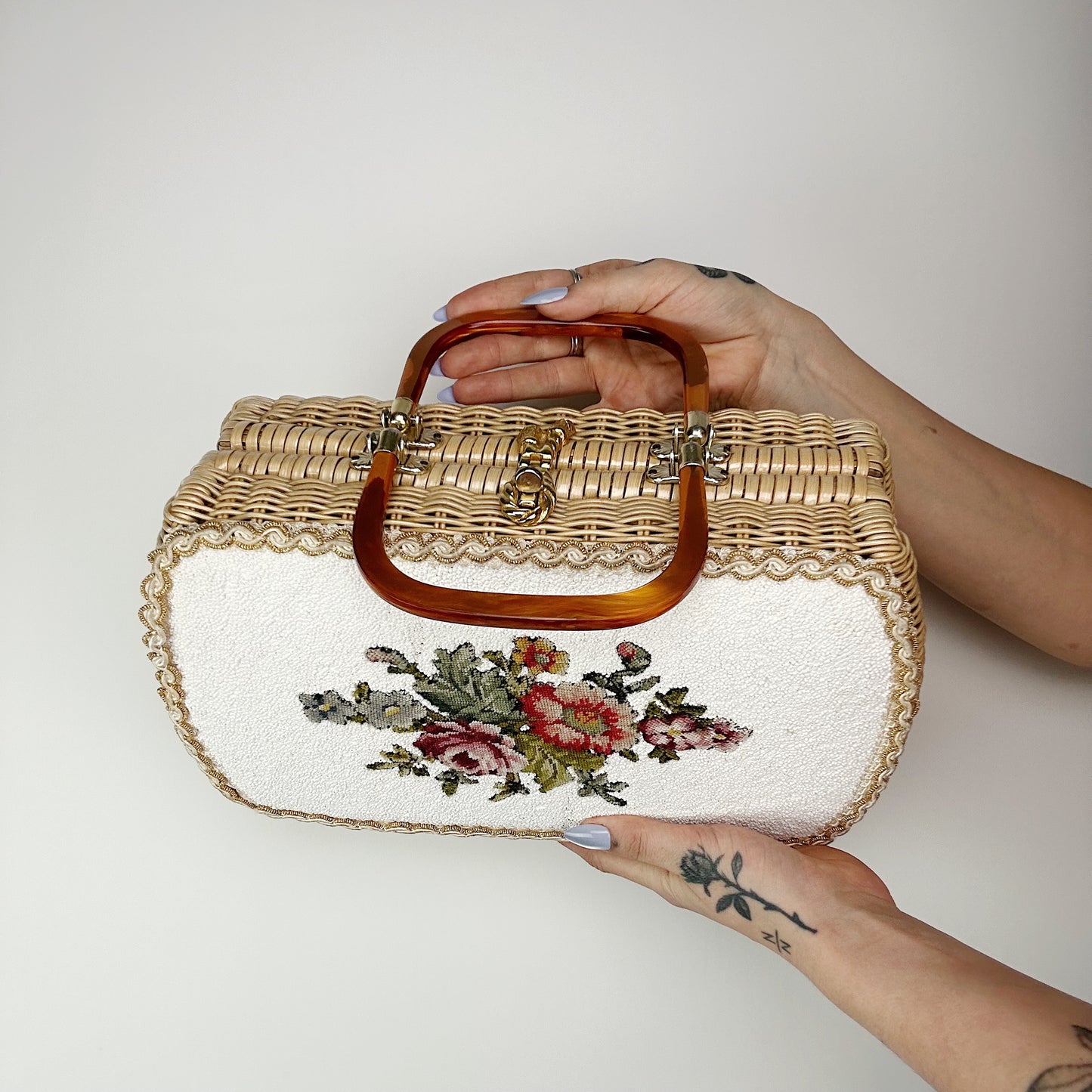 1960's Needlepoint Wicker Purse