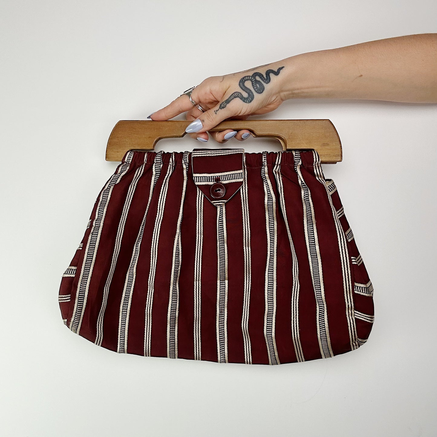 1970's Wooden Handle Striped Purse
