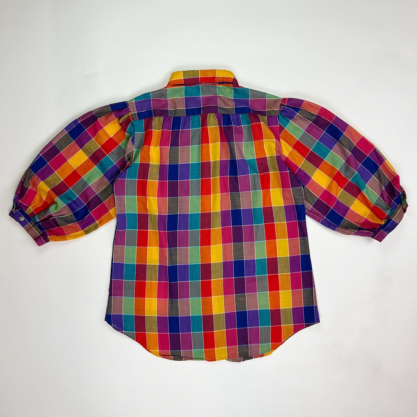 1980's Rainbow Plaid Puff Sleeve