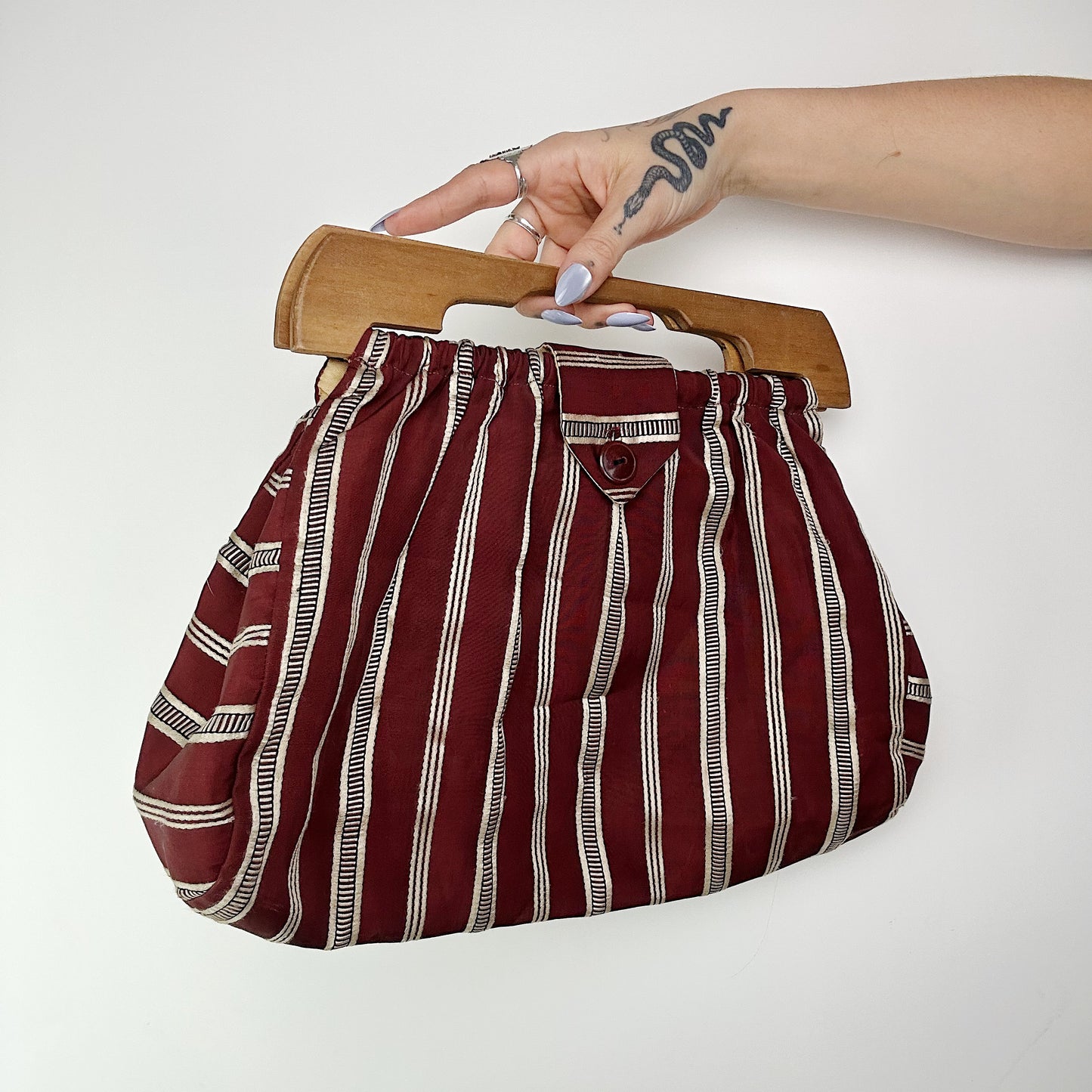 1970's Wooden Handle Striped Purse