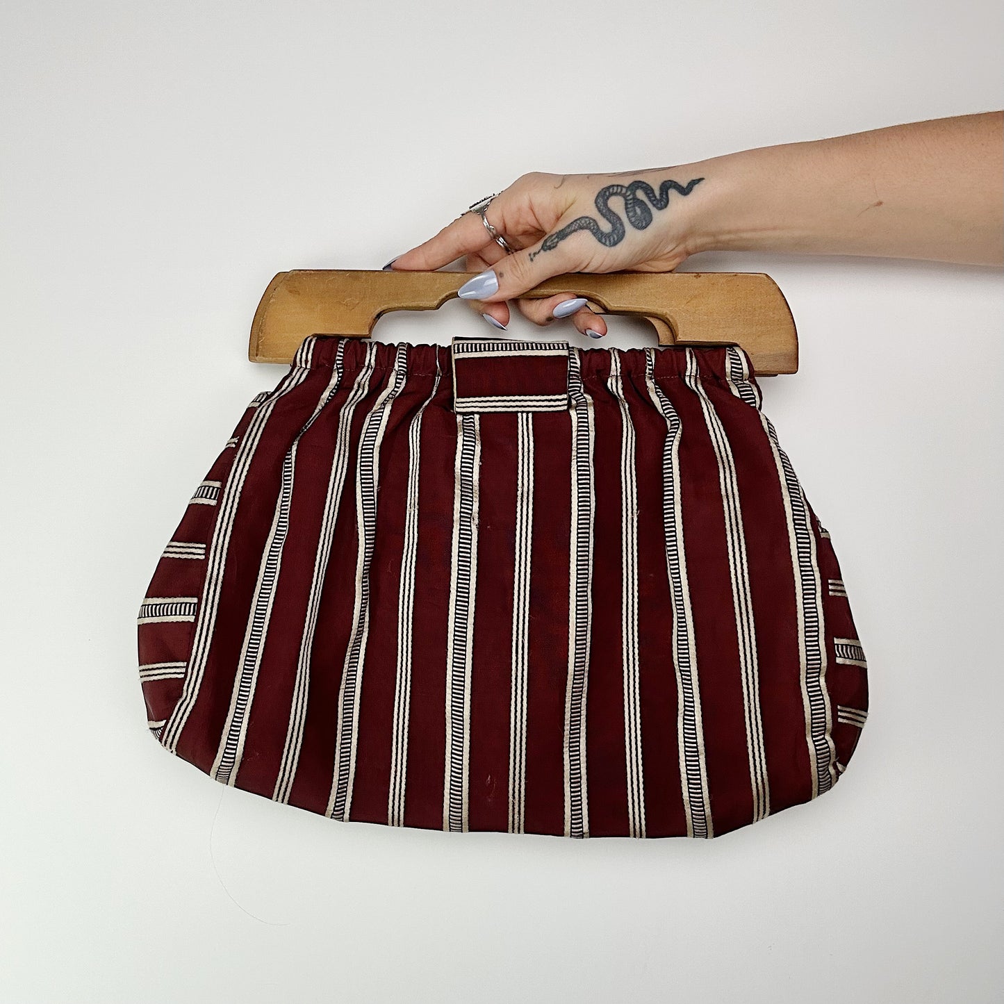 1970's Wooden Handle Striped Purse