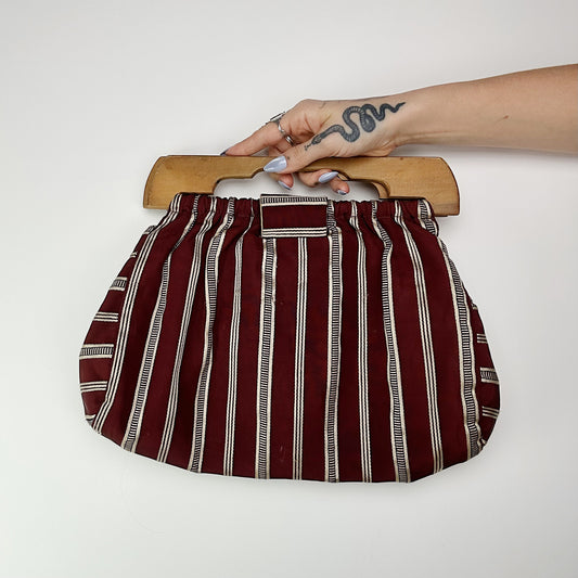1970's Wooden Handle Striped Purse